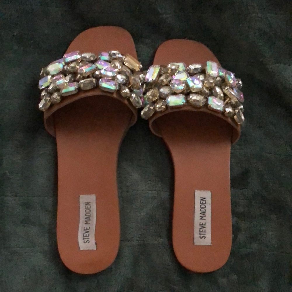 Steve Madden Tan Crystal Embellished Sandals